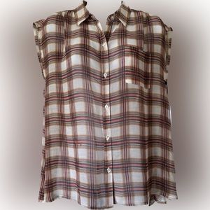 NWT Jack by BB Dakota Plaid Relaxed Sheer Short Sleeve Button Down Shirt